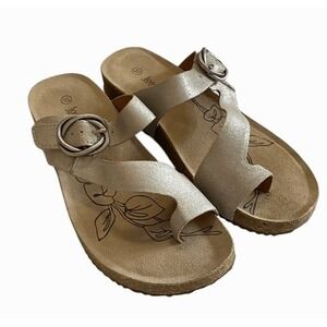 Josef Seibel Tonga 04 Metallic Gold Leather Toe Loop Cork Sandals EU 37 US 6.5-7